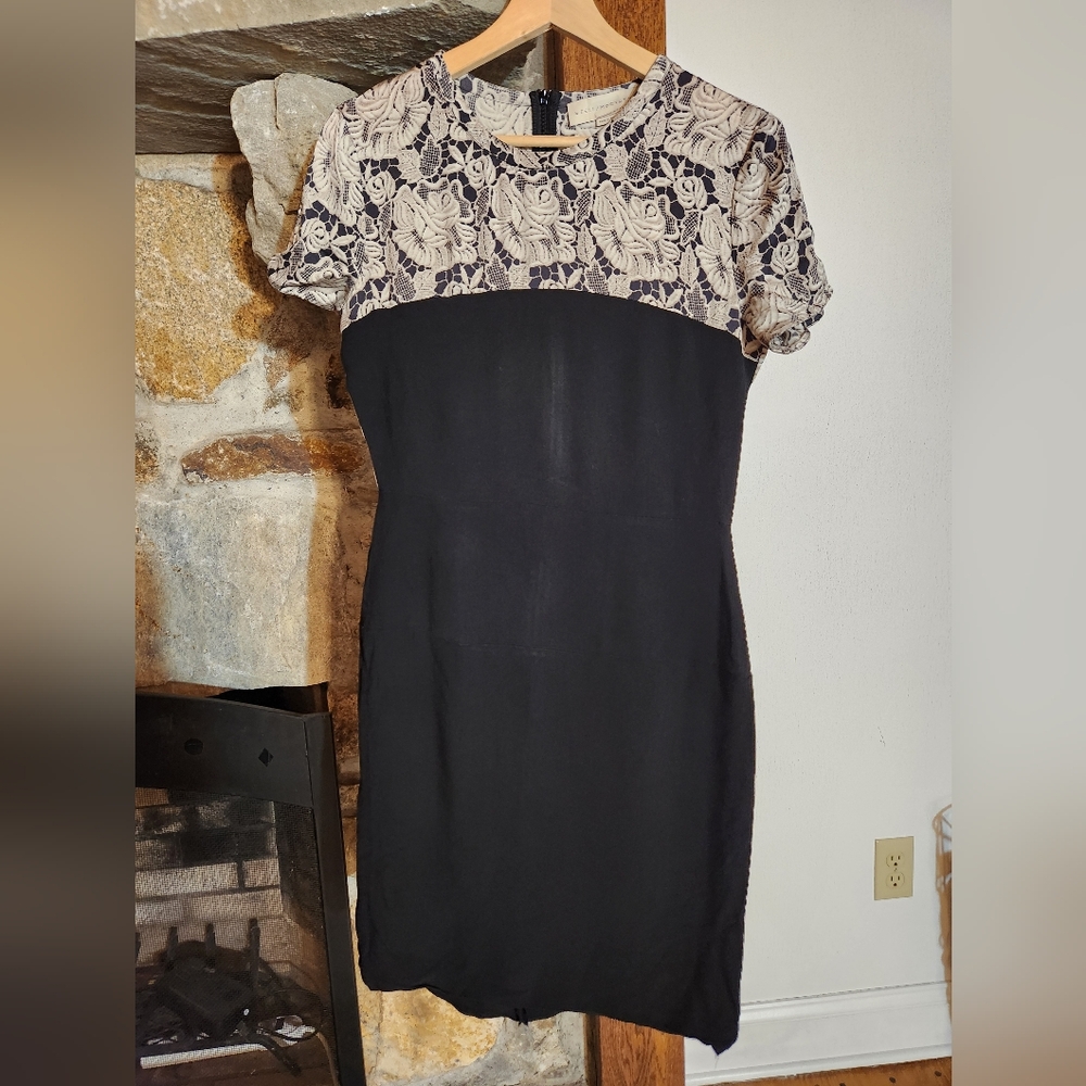 Stella McCartney sheath dress with lace print bodice, black, size 42